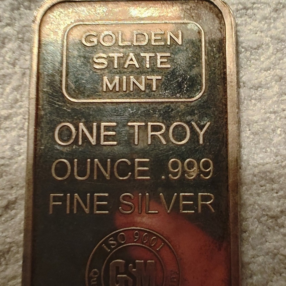 Silver Bar Silver Golden State Mint 1 Troy Ounce .999 Fine Bullion GSM Toned